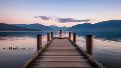 Woman reflects at lakeside dawn