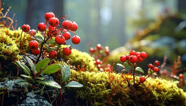 Detail of bearberry plants and lichens.