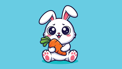 Cute cartoon white rabbit holding a fresh orange carrot 1.