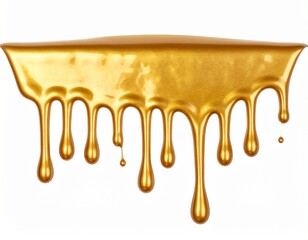 Golden Liquid Dripping Isolated on White Background