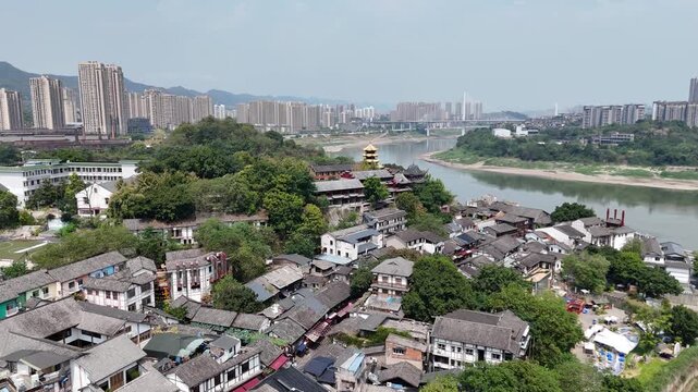 Aerial Photography of Ancient Maguikou Town, Chongqing China