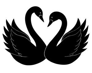 Fototapeta premium Swan couple silhouette vector illustration isolated on white background