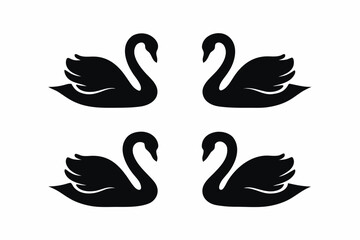 Fototapeta premium set of Swan couple silhouette vector illustration isolated on white background