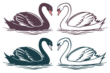 Swan couple silhouette vector illustration isolated on white background