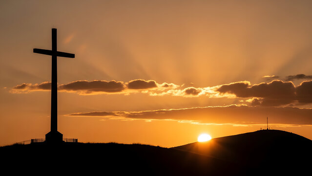 Good friday reflections a symbolic cross at sunset on a hill - Powered by Adobe