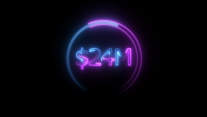 $24 Millions Glowing neon line Letter Icon illustration. $24M achievement for business Work, on black background illustration.