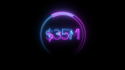 $35 Millions Glowing neon line Letter Icon illustration. $35M achievement for business Work, on black background illustration.