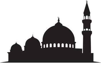 Mosque with minaret icon silhouette vector black on a white background