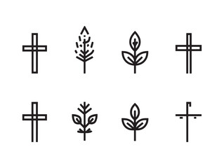 Cross and leaves among ancient trees