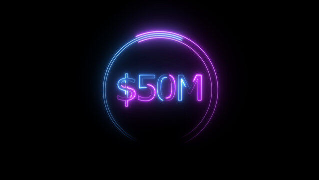 $50 Millions Glowing neon line Letter Icon illustration. $50M achievement for business Work, on black background illustration.