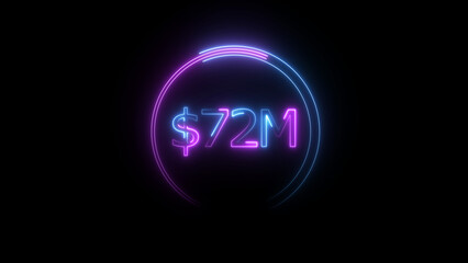 Naklejka premium $72 Millions Glowing neon line Letter Icon illustration. $72M achievement for business Work, on black background illustration.