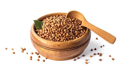 Buckwheat in a Wooden Bowl with Spoon - A Healthy Grain Option.
