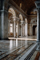 Ornate hall with columns and patterned floor