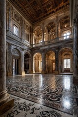 Opulent hall with columns, archways and intricate floor