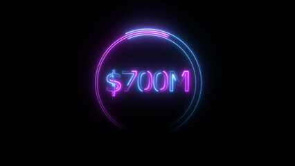$700 Millions Glowing neon line Letter Icon illustration. $700M achievement for business Work, on black background illustration.