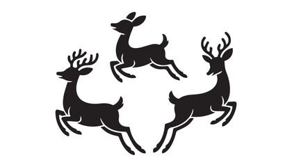 black color deer set of silhouette vector illustration, solid white background