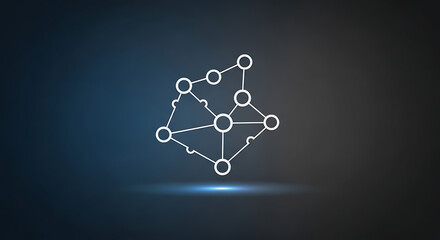 White network of connected circles on a dark blue background with a light flare at the bottom center ai generated