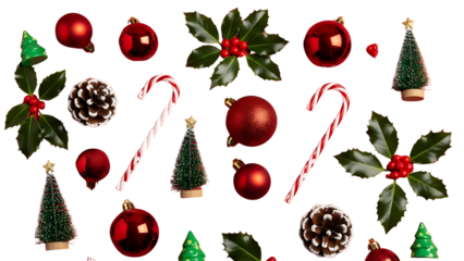 Vibrant Christmas decorations on black background for holiday designs