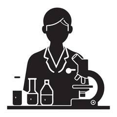  A scientist working in a laboratory with a microscope and chemical solutions