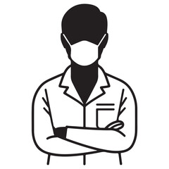  Professional wearing a medical face mask and lab coat with arms crossed, flat vector illustration