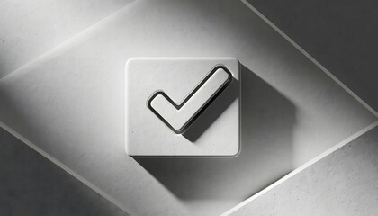 Concrete Check Mark Approval Symbol Cast in Stone Against a Textured Geometric Background Highlighting Success and Completion