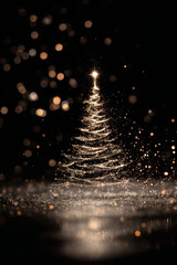 Magical christmas tree made of swirling golden stars and sparkling particles