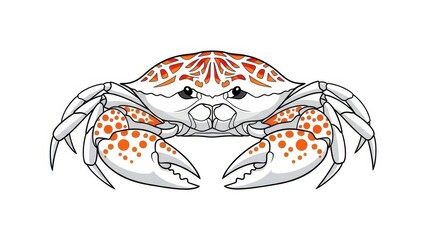 Colorful spotted crab illustration with detailed claws.