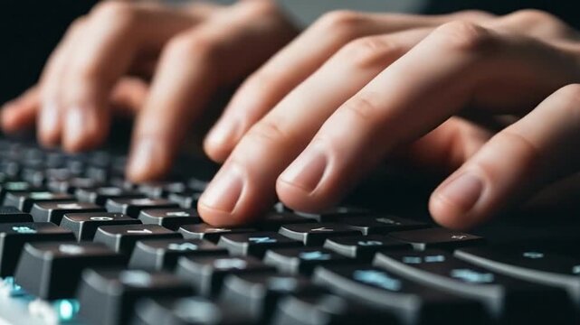 Programmer hands rapidly typing code on mechanical keyboard, focused work.