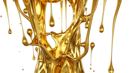 Golden liquid splashing dynamically against black background