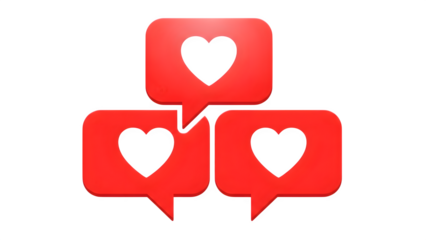 Valentine's day chat bubbles with hearts on isolated on transparent background