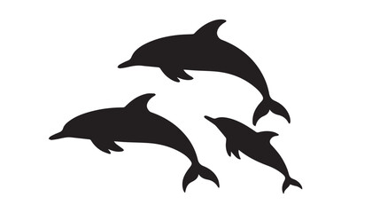 black color dolphin set of silhouette vector illustration, solid white background © silhouette