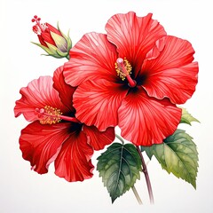 Vivid red tropical flowers against a white backdrop