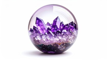 Crystal sphere with a purple, jagged gemstone center