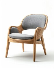 Modern armchair with wood frame and gray cushions