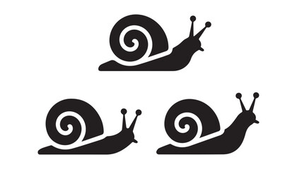 black color snail set of silhouette vector illustration, solid white background