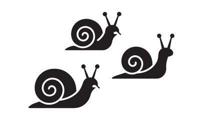 black color snail set of silhouette vector illustration, solid white background