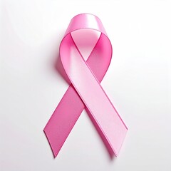 Pink ribbon laid on white surface, shadow present
