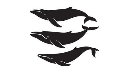 black color whale set of silhouette vector illustration, solid white background © silhouette