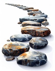 Stone pathway ascends on white background, angled