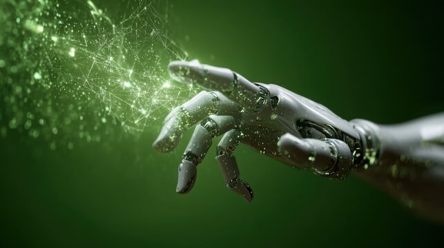 AI Hand Touching Digital Green Network Technology Concept - Powered by Adobe