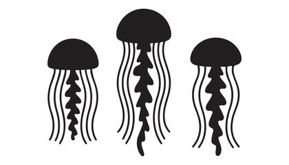 black color jellyfish set of silhouette vector illustration, solid white background © silhouette