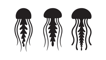 black color jellyfish set of silhouette vector illustration, solid white background © silhouette