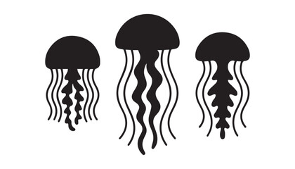 black color jellyfish set of silhouette vector illustration, solid white background © silhouette