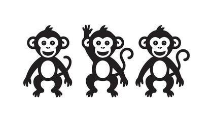 black color monkey set of silhouette vector illustration, solid white background © silhouette