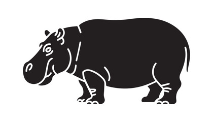black color hippopotamus of silhouette vector illustration, solid white background