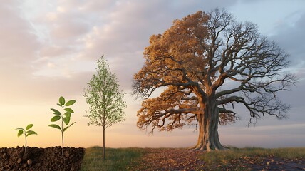 Obraz premium Beautiful Representation of Tree Development Through Its Life Stages Illustration