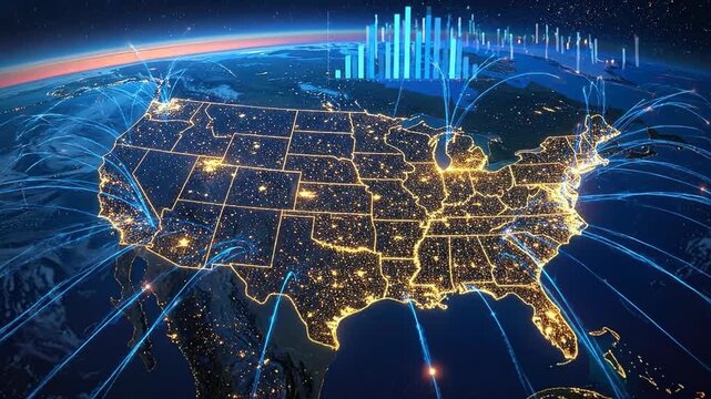 Digital Network Connectivity Visualizing the United States of America.