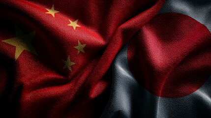 Cultural exchange dialogues between china and japan global stage textile art vibrant colors close-up perspective diplomacy concept