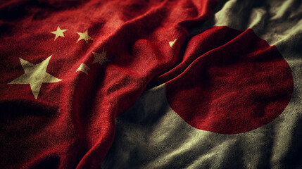 Cultural exchange event china and japan flags textile art display indoor gallery close-up unity and diversity