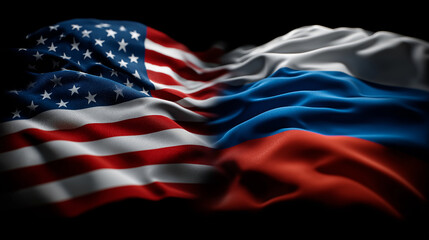 Geopolitical tensions u.S. And russia flags intertwined digital art dark background symbolizing rivalry